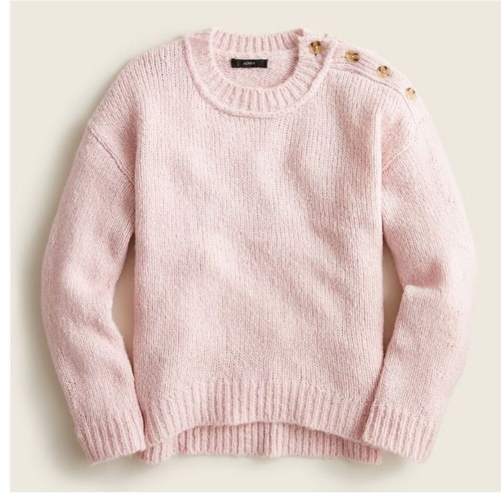 J. Crew wool/alpaca blend Button-Shoulder Crewneck Sweater size L in pale blush